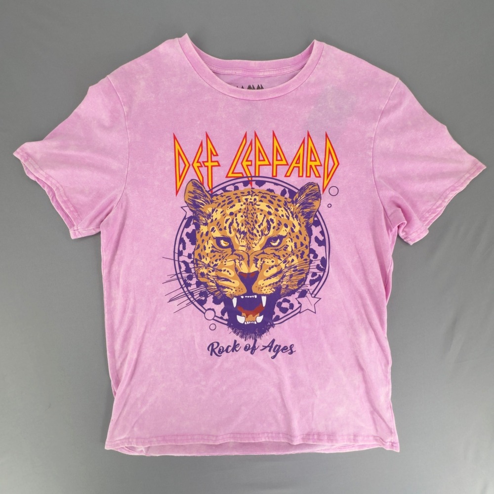 Def Leppard Rock of Ages Pink Acid Wash Graphic Tee Mens Large NEW